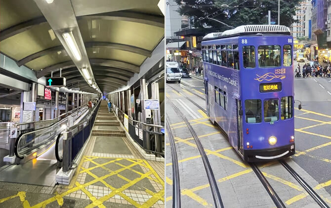 Escalators and Trams in Hong Kong