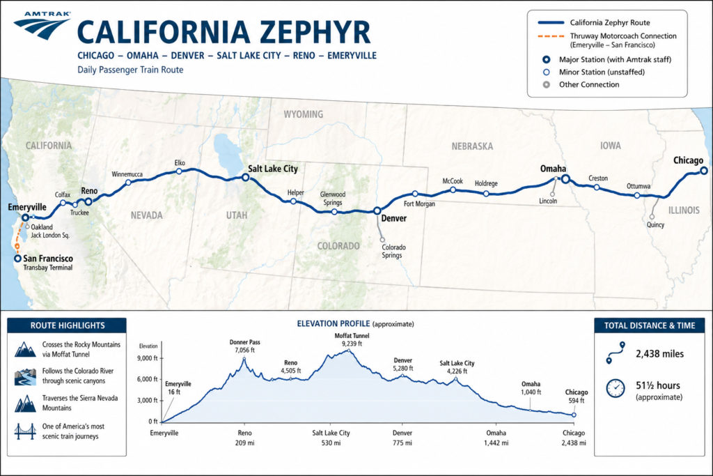 Amtrak California Zephyr Map, Stations, Schedule and Fares